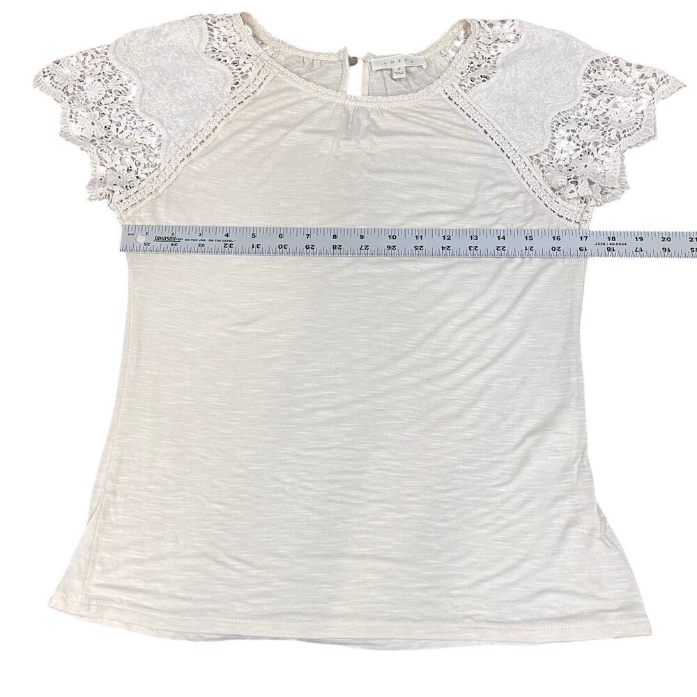 Adiva Women's Crochet Short Sleeve Keyhole Back Cream Blouse Small - Picture 7 of 7